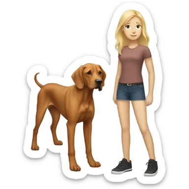 A girl with blonde hair with her vizla/ridgeback dog sticker