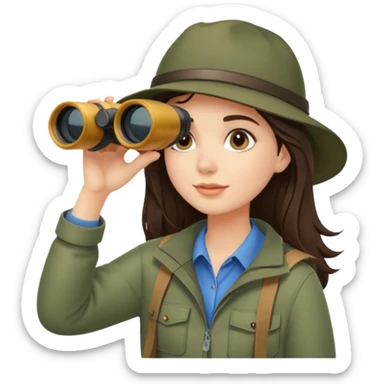 Brunette girl exploring camping binoculars  sticker