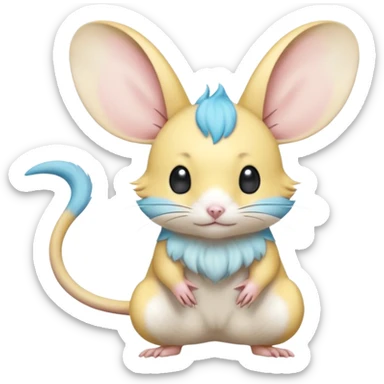 Yellow and cyan-blue Gerbil-Jerboa-Minccino-Emolga-Pachirisu-Pokémon-Fakémon-hybrid-fusion-creature with a tufted tail  sticker