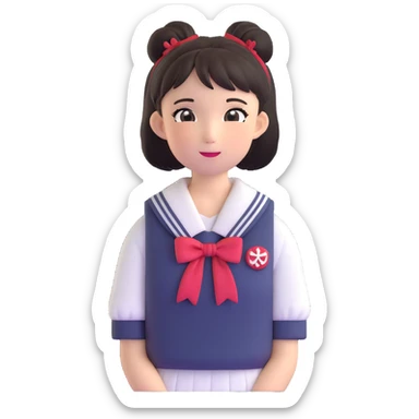 Extremely cute Japanese schoolgirl with high bun hairstyle wearing traditional sailor school uniform sticker
