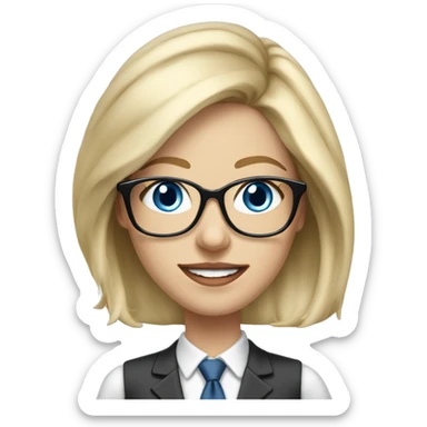 Pretty Caucasian blonde woman with glasses in a suit working, hyper realistic with blue eyes  sticker