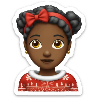 Black girl wearing bow and Christmas sweater emoji sticker