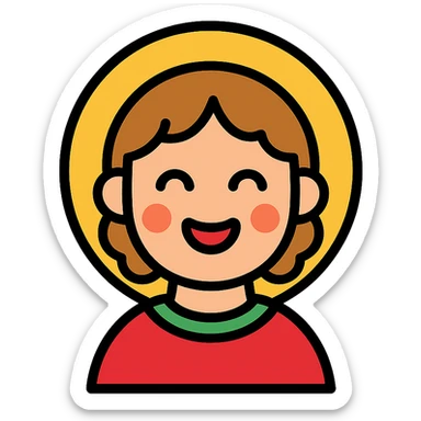 A wide face, radiant with joy, like the younger saint in a fresco sticker