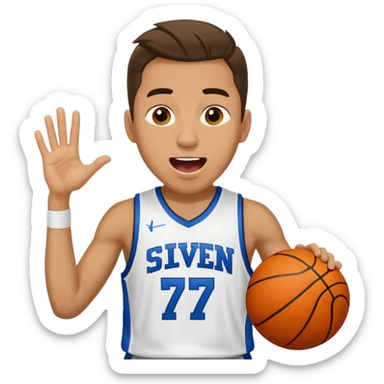 Maverick Trevillian in the crowd at an amateur basketball game. He leans towards the camera and enthusiastically shouts "six seven sticker