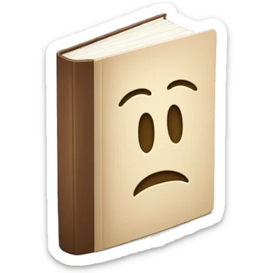 An open, hardcover book, depicted with a beige cover.  sticker