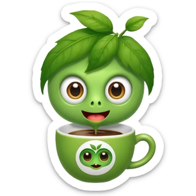 Cut the Rope's Om Nom cute from  in barista's suite with a cup of cofee sticker
