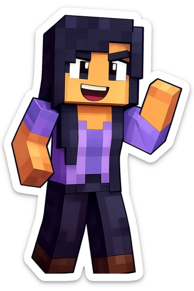 Extract the character Aphmau from the group image in Minecraft cartoon style, keeping only Aphmau with a transparent background. Preserve the Minecraft cartoon style look. sticker