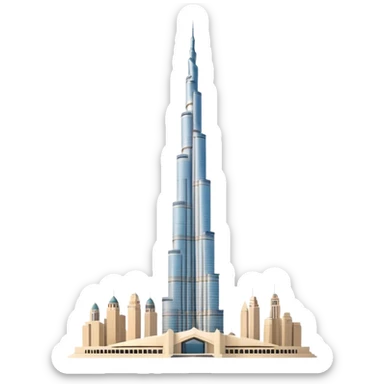 Burj Khalifa, light beige, modern minimalist, view with sunset background, emoji style sticker