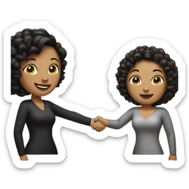tan curvy woman with black curly hair shakes hands with a curvy pale woman who has straight light brown hair sticker