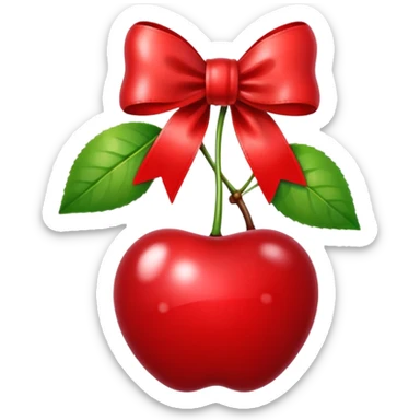 Red cherry with a red ribbon bow sticker