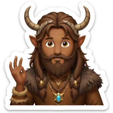 Pan, God of the Wild from Gods and Goddesses with long brown hair and beard, brown fur outfit and horn sticker