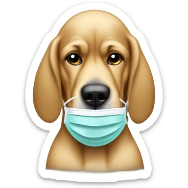 White and gold bloodhound with scrubs and medical mask. sticker