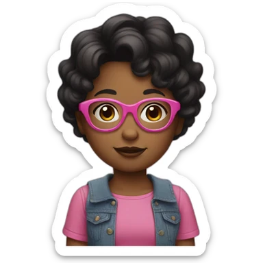Little Girl with pink glasses black wavy short hair sticker