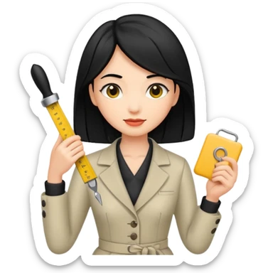 tailor woman holding measure black hair sticker