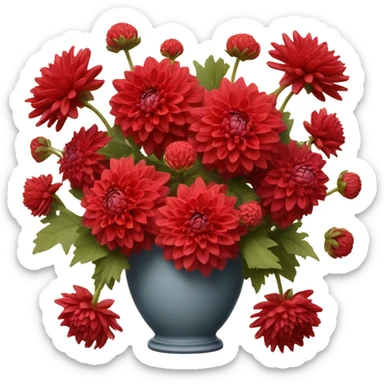 A Parisian-inspired setting with a bouquet of red dahlias in a ceramic vase sticker