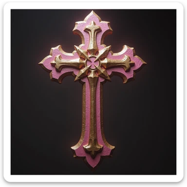 realistic gothic cross, pink and gold, photorealistic style, no background sticker