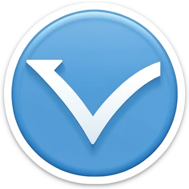 Simple icon, blue circle with a white checkmark in the center, clean white background, flat design, minimal style, clear and sharp, no text, no shadow. sticker