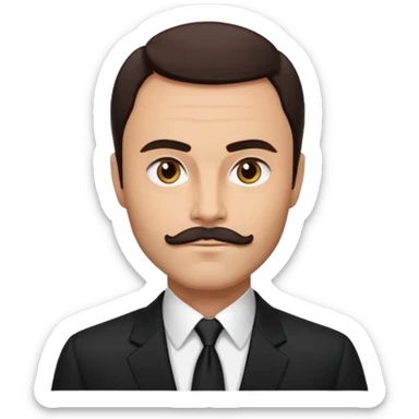 John Saxon with dark brown hair and short mustache, black suit, light tan skin sticker