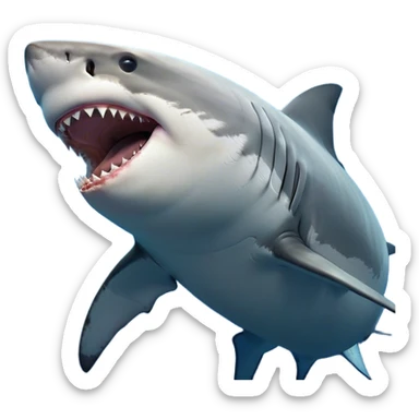 Cinematic Cute Yawning Great White Shark Portrait Emoji, Head tilted slightly with a dramatic, wide-open yawn, showcasing its robust, streamlined form with a slightly open mouth revealing powerful jaws and sleepy, half-closed eyes, Simplified yet irresistibly adorable features, highly detailed, glowing with a soft, cozy oceanic glow, high shine, relaxed yet expressive, stylized with a hint of whimsical aquatic ease, soft glowing outline, capturing the essence of a drowsy yet affectionate great white shark that appears ready to stretch and yawn its way out of the screen! sticker