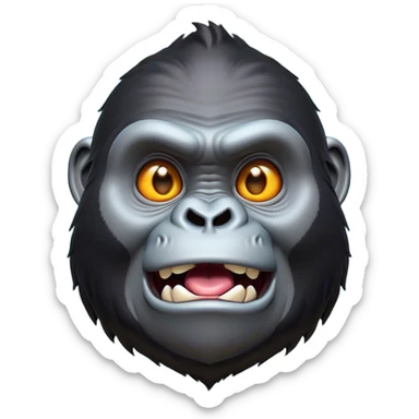 Cinematic Comical Gorilla Portrait Emoji, Head tilted dramatically with an exaggeratedly shocked expression, featuring a robust build with wide, comically expressive eyes full of humorous disbelief, Simplified yet hilariously expressive features, highly detailed, glowing with a slightly sassy jungle glow, high shine, dramatic yet playful, stylized with an air of quirky primate attitude, soft glowing outline, capturing the essence of a meme-worthy gorilla that appears ready to side-eye its way into viral fame! sticker