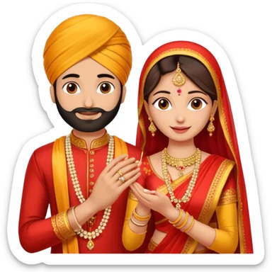 Two hands in a engagement..One hand of groom and one hand of bride. Bride hand - red/yellow saree. groom- light orange punjabi (oonly hands will be visible in the image). Groom's hand is holding a ring and bride's hand will be wearing the ring sticker