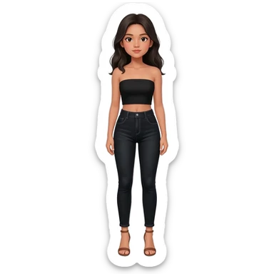 Filipino girl black bra strapless top and high waisted black jeans  with feet stand straight body wear  high heels sandals brown stand straight sticker