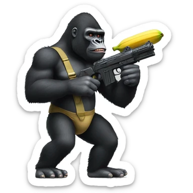 a gorilla in a war with a banana gun sticker