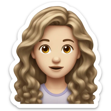 Girl with long brown wavy hair hazel eyes and pale skin sticker