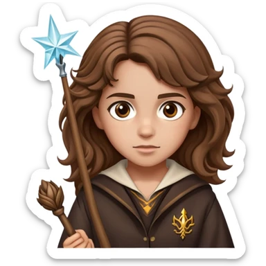 Hermione Granger from Harry Potter with bushy brown hair and wand sticker