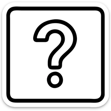 Minimal style green square with thick black border, small black question mark in the center, shadow effect for depth, no background. sticker