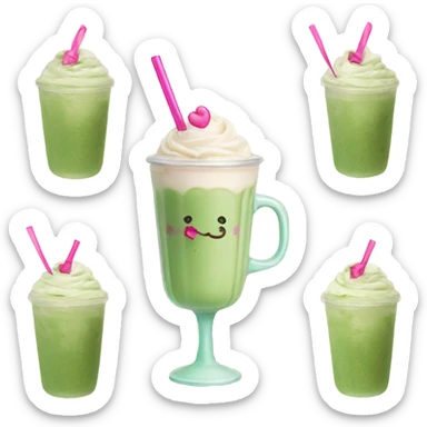 Iced Matcha Latte with pink ribbon  sticker