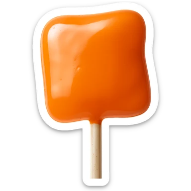 Remove the background, keep only the realistic square-shaped orange lollipop in photorealistic style with transparent background. sticker