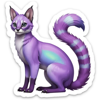 Colorful dark tropical pastel-lilac-lavender-violet iridescent pastel white glorious divine exotic cute cool beautiful shiny beautiful fantasy-caracal-civet-genet-sergal-vernid-Gryphon-Cacomistle-Trico-oncilla-animal-Fakémon-hybrid-fursona (full body) sticker