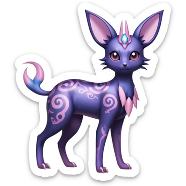 Shiny Exotic Badass Ethereal Royal Mysterious Gothic Noibat-Espeon-Umbreon-Sylveon-Pokémon-Fakémon-hybrid-creature (full body) with random pattern-markings sticker
