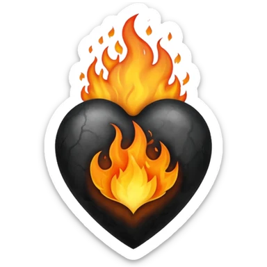 Black heart on fire sticker