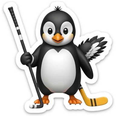 penguin playing hockey sticker