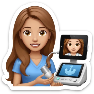 Can you make an emoji of a light skin with long brown hair ultrasound technician using her ultrasound machine  sticker