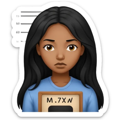 sad black prisoner long haired woman mug shot with bg no cup no mug sticker