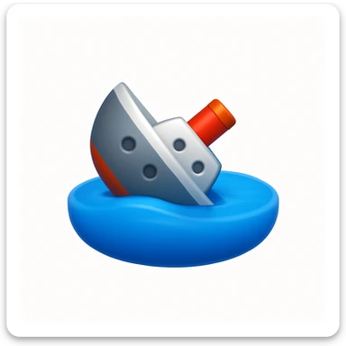 A 3D emoji in iOS emoji aesthetic style of a ship almost completely submerged underwater, with only the back tip of the vessel still visible above the ocean surface, calm blue water, no waves, glossy Apple-style design, clean white background

 sticker