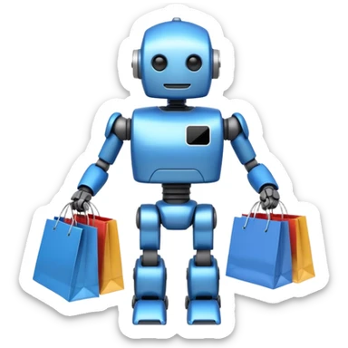 black friday robot with blue and metalic colours with bags in his hands  sticker