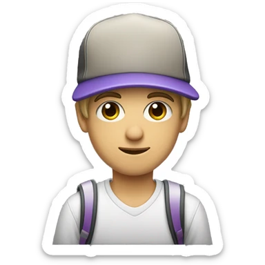 A guy who looks like Justin Bieber with his hat on backwards and a skateboard sticker