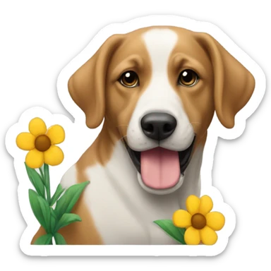 Perro con una flor sticker