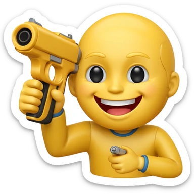 Yellow laughing face pointing gun at its own temple sticker