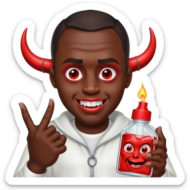Create me Diddy holding baby oil with an evil grin and devil horns  sticker