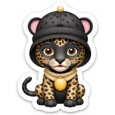 A black jaguar wearing a baby hat sticker
