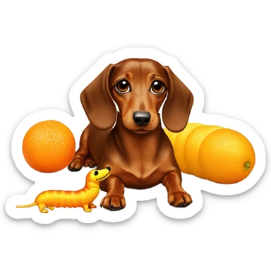 Daschund with orange and yellow caterpillar sticker