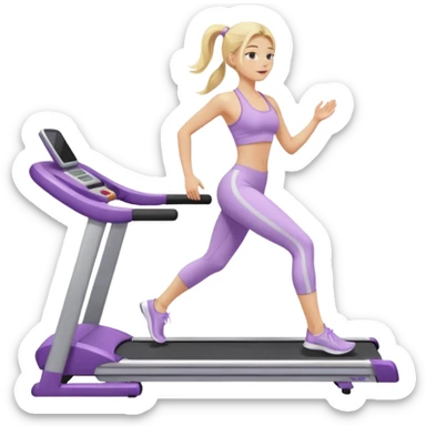 girl with long blonde hair on treadmill wearing light purple yoga set sticker