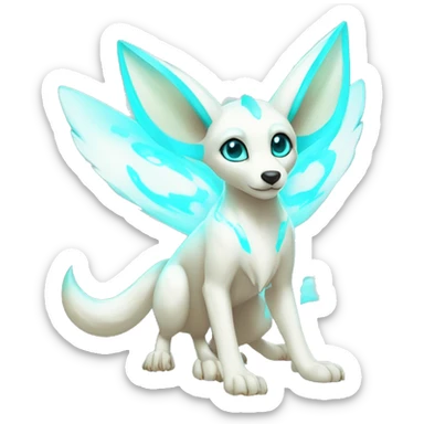 Shiny White Angelic Electric Albino Umbreon. cyan eyes and cyan markings. Golden Anubis-rings. full body sticker