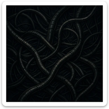 intertwined wires in the style of H.R. Giger, biomechanical, dark, surreal, intricate details sticker