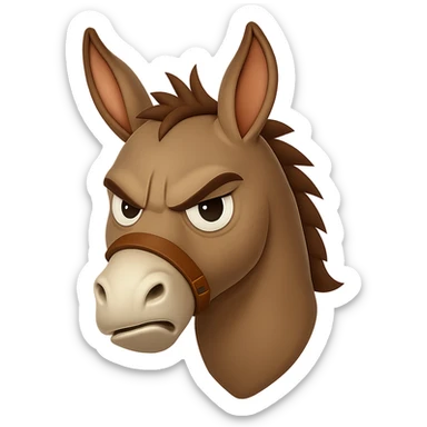 Make the cartoon donkey look angrier with furrowed brows and a scowling expression, but keep the playful 'jackwagon' vibe. Preserve transparent background. sticker